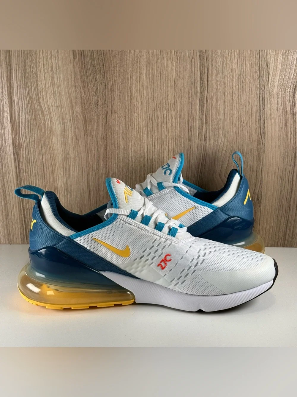 Nike Air Max 270 White Industrial Blue Citron Shoes FJ4000-100 Men’s Size 11.5